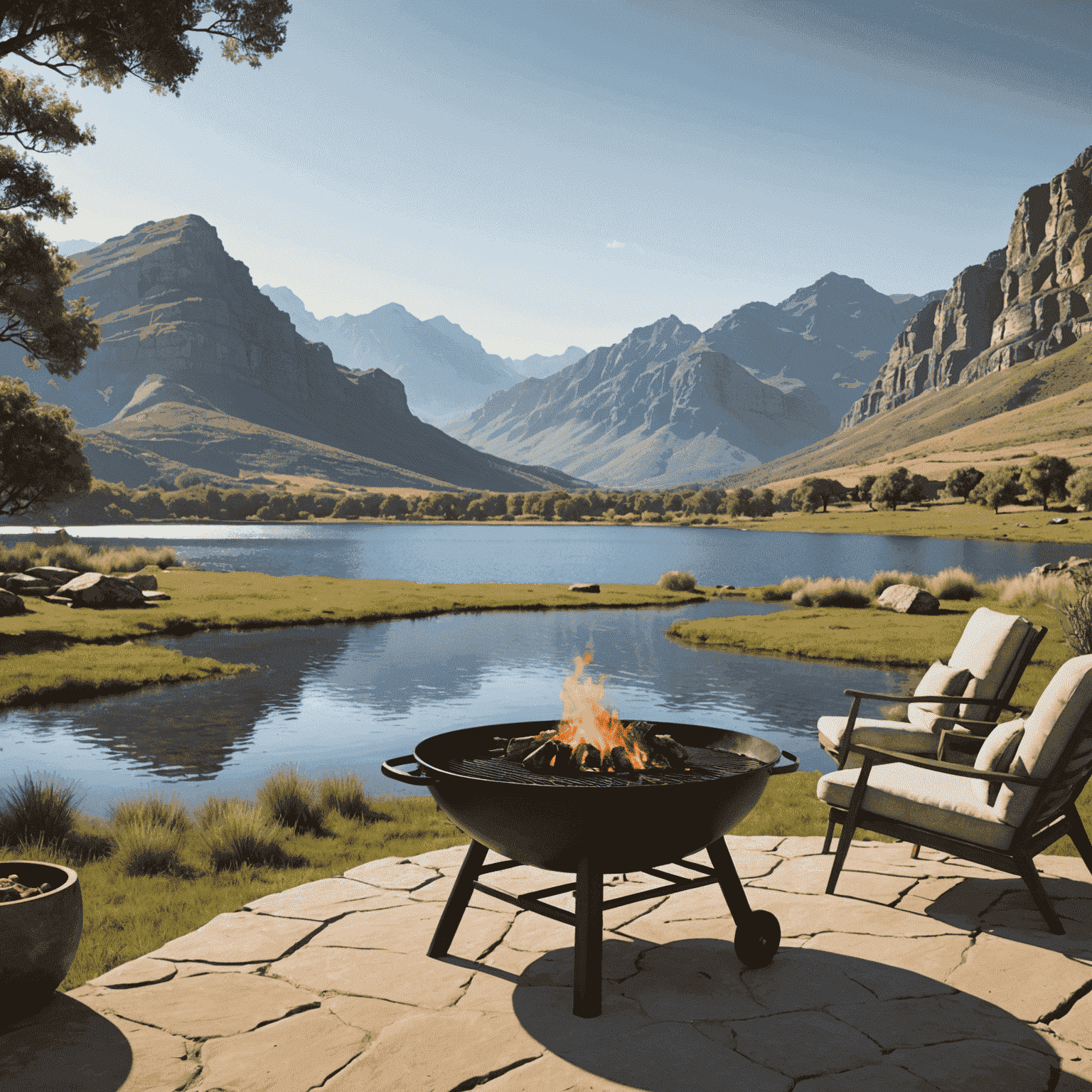 Scenic braai spot overlooking mountains and a lake